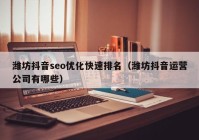 濰坊抖音seo優(yōu)化快速排名（濰坊抖音運(yùn)營公司有哪些）